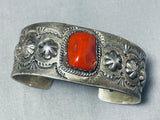 Native American Gilbert Tom Rare Nugget Coral Sterling Silver Shell Bracelet-Nativo Arts
