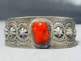 Native American Gilbert Tom Rare Nugget Coral Sterling Silver Shell Bracelet-Nativo Arts