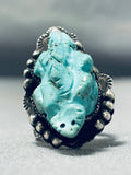 Native American Hand Carved Turquoise Frog Vintage Navajo Sterling Silver Ring-Nativo Arts