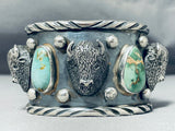 Native American Heavy 126 Gram Buffalo Green Turquoise Sterling Silver Bracelet-Nativo Arts