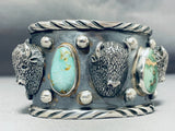 Native American Heavy 126 Gram Buffalo Green Turquoise Sterling Silver Bracelet-Nativo Arts
