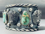 Native American Heavy 126 Gram Buffalo Green Turquoise Sterling Silver Bracelet-Nativo Arts