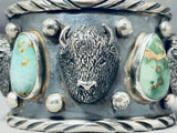 Native American Heavy 126 Gram Buffalo Green Turquoise Sterling Silver Bracelet-Nativo Arts