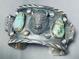 Native American Heavy 126 Gram Buffalo Green Turquoise Sterling Silver Bracelet-Nativo Arts