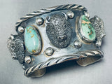 Native American Heavy 126 Gram Buffalo Green Turquoise Sterling Silver Bracelet-Nativo Arts