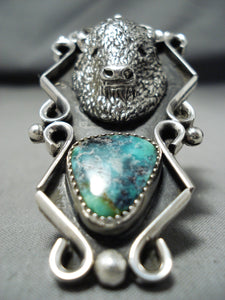 Native American Heavy Buffalo Turquoise Sterling Silver Buffalo Ring-Nativo Arts