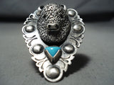 Native American Heavy Huge Buffalo Turquoise Sterling Silver Ring-Nativo Arts