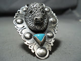 Native American Heavy Huge Buffalo Turquoise Sterling Silver Ring-Nativo Arts