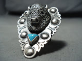 Native American Heavy Huge Buffalo Turquoise Sterling Silver Ring-Nativo Arts