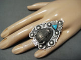 Native American Heavy Huge Buffalo Turquoise Sterling Silver Ring-Nativo Arts