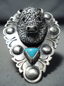 Native American Heavy Huge Buffalo Turquoise Sterling Silver Ring-Nativo Arts