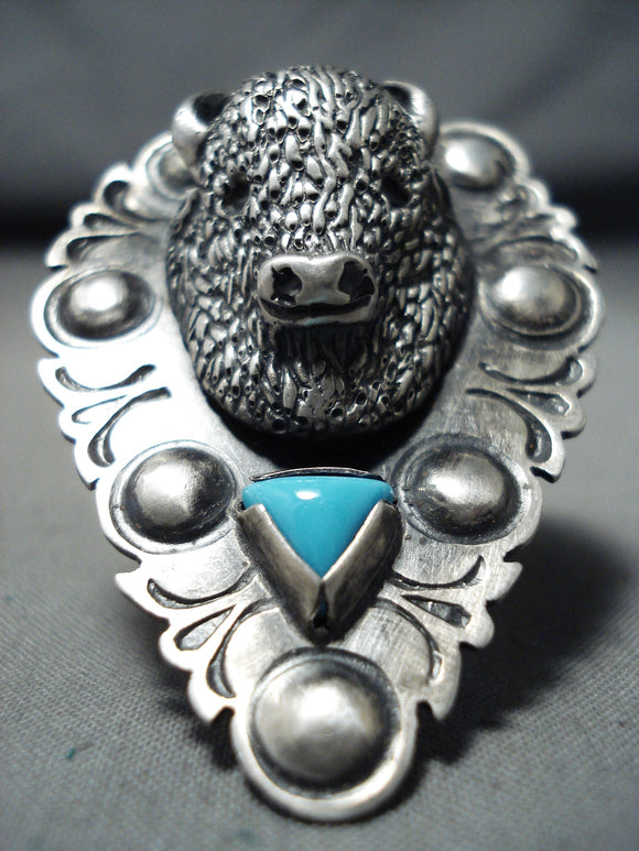 Native American Heavy Huge Buffalo Turquoise Sterling Silver Ring-Nativo Arts