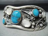 Native American Herb Taylor Vintage Old Kingman Turquoise Coral Sterling Silver Bracelet-Nativo Arts