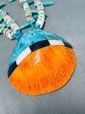 Native American Huge Vintage Santo Domingo Turquoise Inlay Shell Sterling Silver Necklace-Nativo Arts
