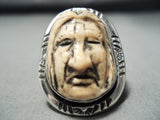Native American Important Detailed Hand Carved Orvil Jack Turquoise Sterling Silver Ring-Nativo Arts