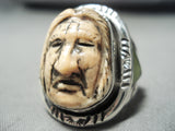 Native American Important Detailed Hand Carved Orvil Jack Turquoise Sterling Silver Ring-Nativo Arts