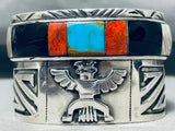 Native American Important Francisco Gomez Turquoise Coral Sterling Silver Kachina Bracelet-Nativo Arts