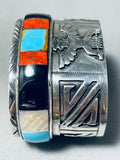 Native American Important Francisco Gomez Turquoise Coral Sterling Silver Kachina Bracelet-Nativo Arts