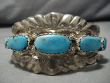 Native American Important George Lupita Leekity Turquoise Sterling Silver Heavy Bracelet Old-Nativo Arts