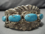 Native American Important George Lupita Leekity Turquoise Sterling Silver Heavy Bracelet Old-Nativo Arts