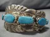 Native American Important George Lupita Leekity Turquoise Sterling Silver Heavy Bracelet Old-Nativo Arts