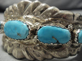 Native American Important George Lupita Leekity Turquoise Sterling Silver Heavy Bracelet Old-Nativo Arts