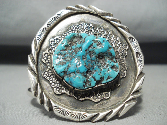 Native American Important Russ Mccullough Cherokee Turquoise Sterling Silver Bracelet-Nativo Arts