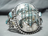Native American Important Turtle Hand Carved Turquoise Sterling Silver Bracelet-Nativo Arts