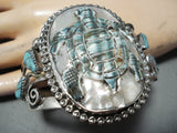 Native American Important Turtle Hand Carved Turquoise Sterling Silver Bracelet-Nativo Arts