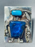 Native American Important Vintage Rye Whitegoat Navajo Turquoise Kachina Sterling Silver Ring-Nativo Arts