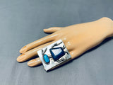 Native American Important Vintage Rye Whitegoat Navajo Turquoise Kachina Sterling Silver Ring-Nativo Arts