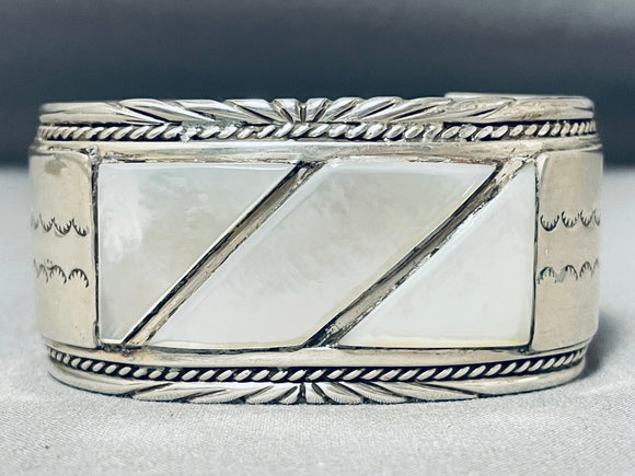 Native American Important Wayne Paquin Vintage Navajo Pearl Sterling Silver Bracelet-Nativo Arts