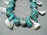 Native American Impressive Vintage Santo Domingo Old Kingman Turquoise White Shell Necklace Old-Nativo Arts