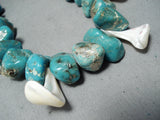 Native American Impressive Vintage Santo Domingo Old Kingman Turquoise White Shell Necklace Old-Nativo Arts