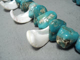 Native American Impressive Vintage Santo Domingo Old Kingman Turquoise White Shell Necklace Old-Nativo Arts