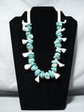 Native American Impressive Vintage Santo Domingo Old Kingman Turquoise White Shell Necklace Old-Nativo Arts