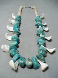 Native American Impressive Vintage Santo Domingo Old Kingman Turquoise White Shell Necklace Old-Nativo Arts