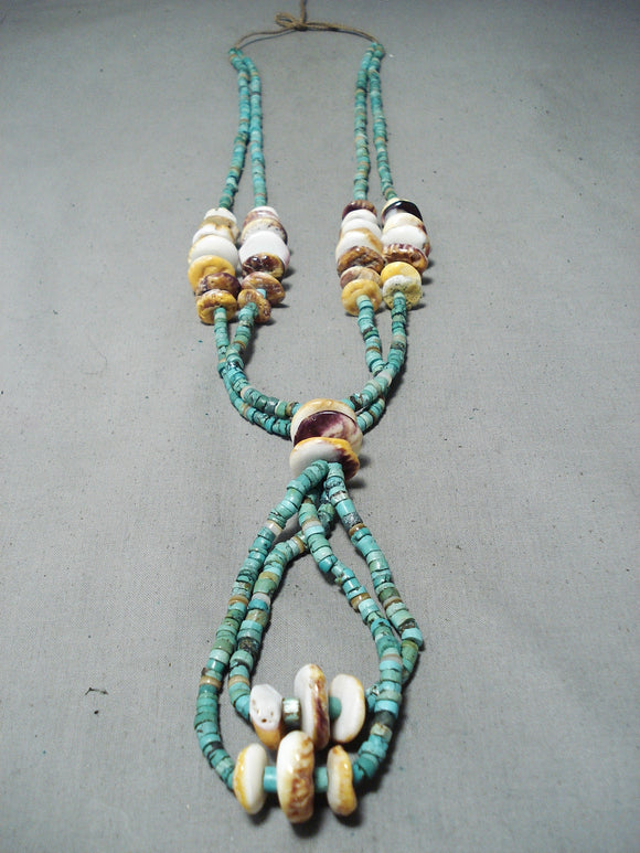 Native American Impressive Vintage Santo Domingo Royston Turquoise & Spiny Oyster Necklace Old-Nativo Arts