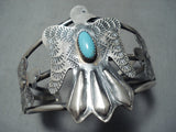 Native American Incredible Blue Gem Turquoise Sterling Silver Thunderbird Bracelet-Nativo Arts