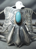 Native American Incredible Blue Gem Turquoise Sterling Silver Thunderbird Bracelet-Nativo Arts
