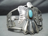 Native American Incredible Blue Gem Turquoise Sterling Silver Thunderbird Bracelet-Nativo Arts