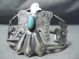 Native American Incredible Blue Gem Turquoise Sterling Silver Thunderbird Bracelet-Nativo Arts