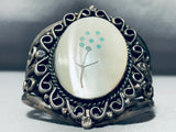 Native American Intricate Flower Vintage Navajo Turquoise Sterling Silver Bracelet-Nativo Arts