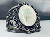 Native American Intricate Flower Vintage Navajo Turquoise Sterling Silver Bracelet-Nativo Arts