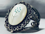Native American Intricate Flower Vintage Navajo Turquoise Sterling Silver Bracelet-Nativo Arts