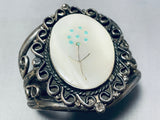 Native American Intricate Flower Vintage Navajo Turquoise Sterling Silver Bracelet-Nativo Arts