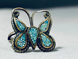 Native American Intricate Vintage Navajo Turquoise Butterfly Sterling Silver Ring Old-Nativo Arts