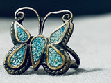 Native American Intricate Vintage Navajo Turquoise Butterfly Sterling Silver Ring Old-Nativo Arts