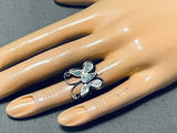 Native American Intricate Vintage Navajo Turquoise Butterfly Sterling Silver Ring Old-Nativo Arts
