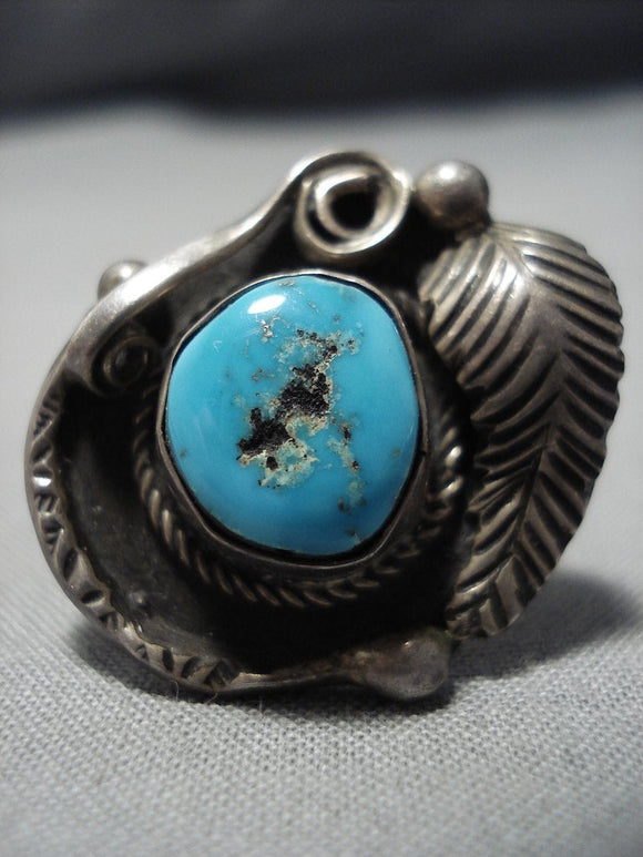 Native American Jewelry Early Rare Blue Wind Turquoise Vintage Navajo Sterling Silver Ring Old-Nativo Arts